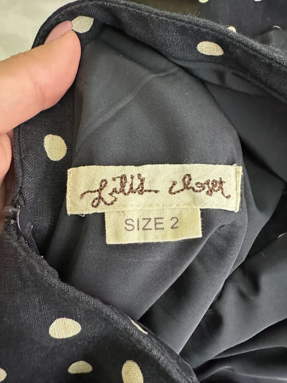 Anthropologie Lili's Closet Dropped Dots Dress Fit and Flare Navy 2 #A2635 - Picture 4 of 6